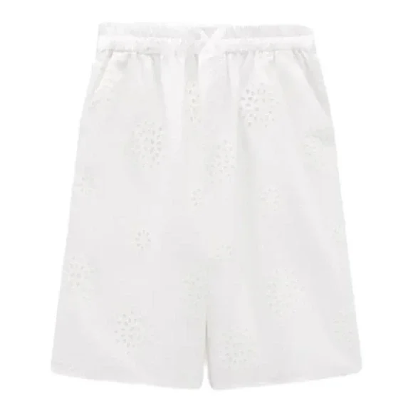 ZARA | White | EMBROIDERED LONG SHORTS - Picture 2 of 11